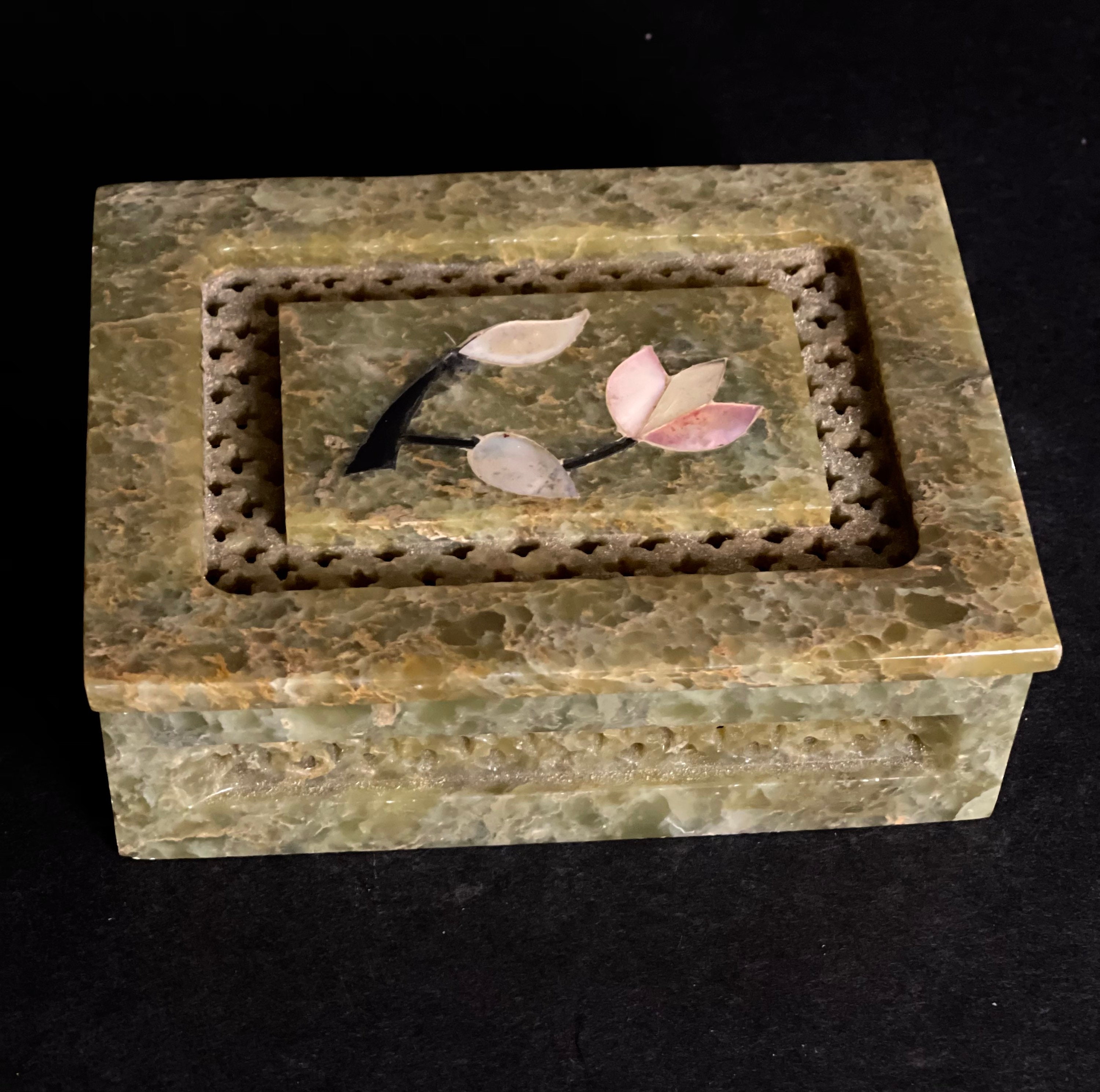 Vintage Jade Jewelry Box with Marble Inlay Hand Carved | Etsy