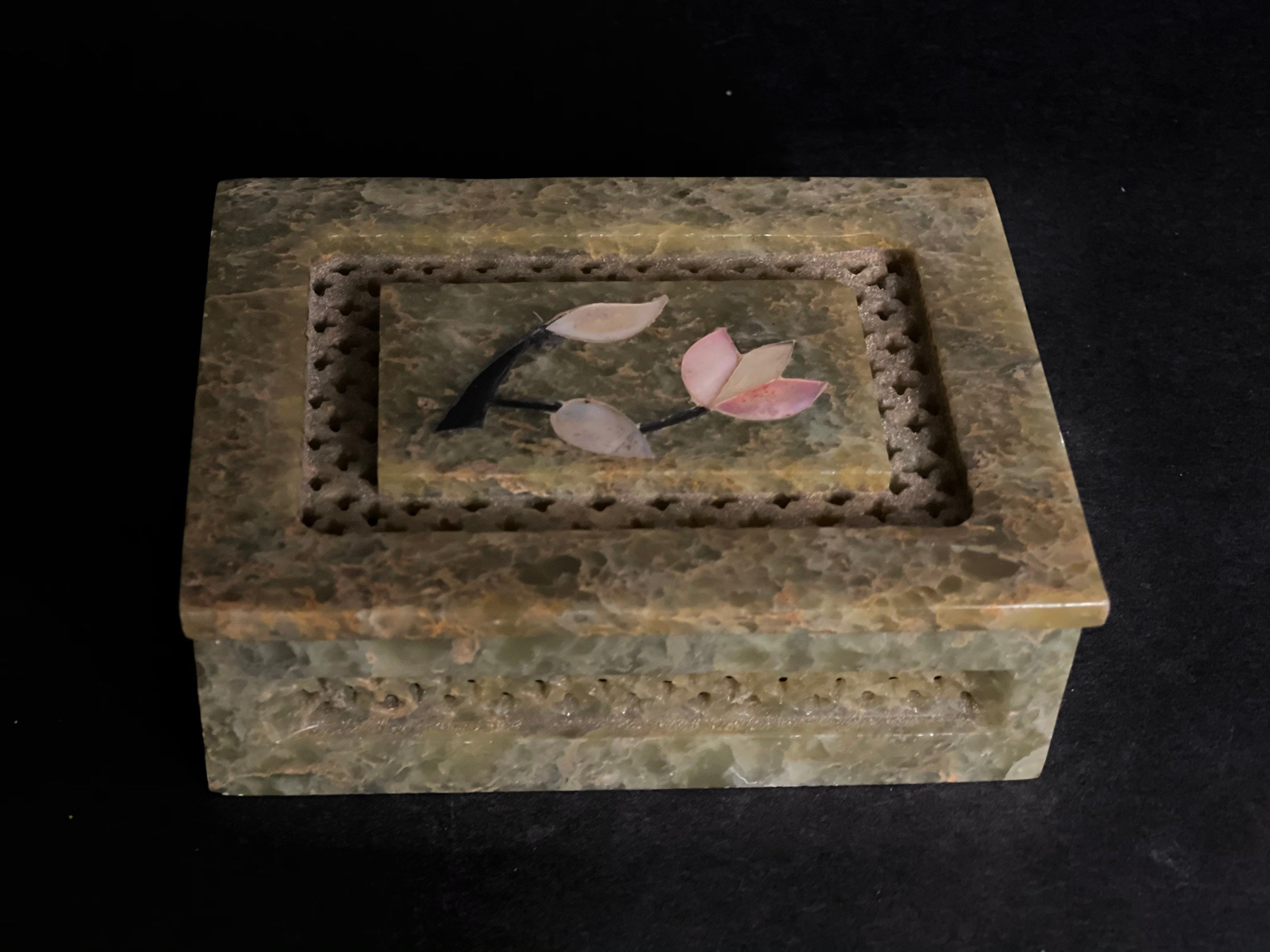 Vintage Jade Jewelry Box with Marble Inlay Hand Carved | Etsy
