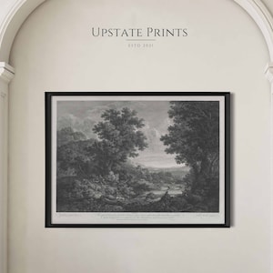Vintage European Landscape Etching | Black and White Art Prints | Neutral Light Academia Decor | Art History | PRINTABLE Art Download | #56