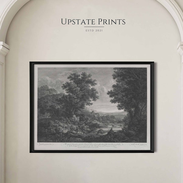 Vintage European Landscape Etching | Black and White Art Prints | Neutral Light Academia Decor | Art History | PRINTABLE Art Download | #56