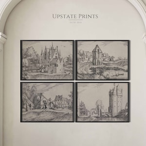 Set van 4 afdrukken | Vintage zwart-wit galerij muurafdrukken | Landschapsarchitectuurtekeningen | Kunstgeschiedenis | AFDRUKBARE kunst | #GS32