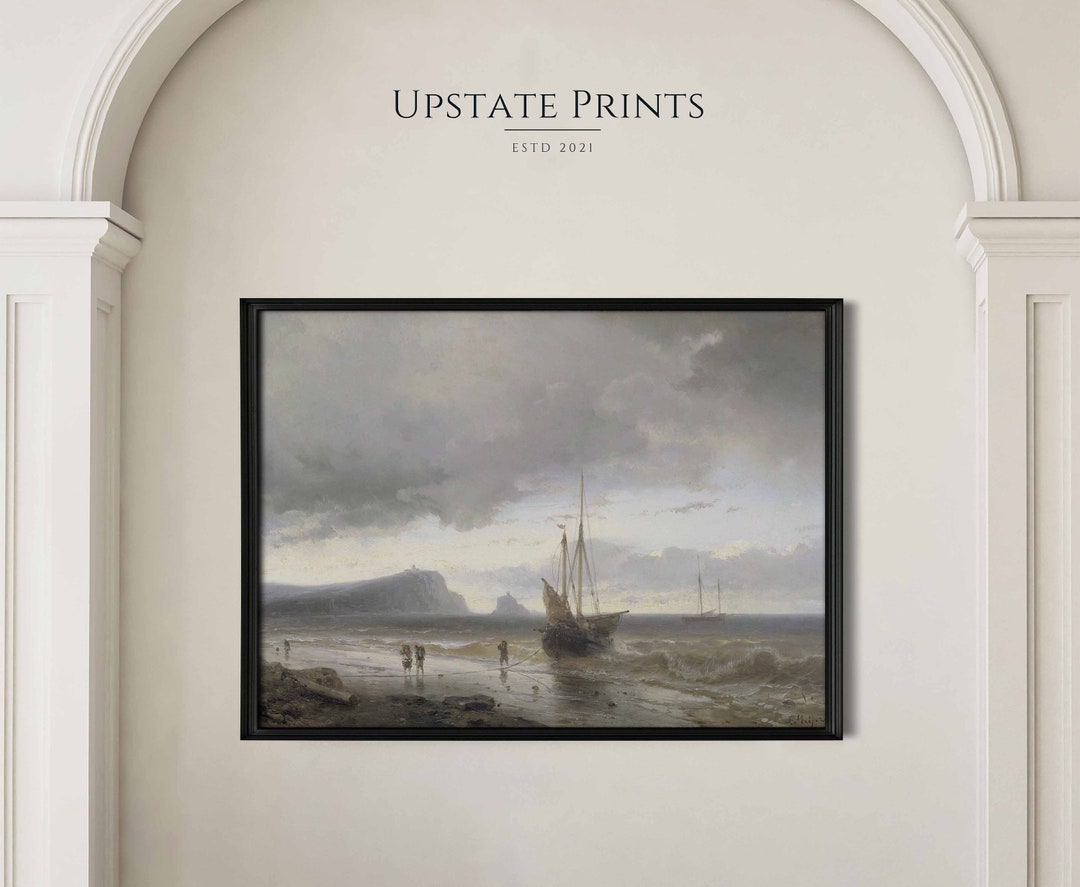 Coastal Ship Seascape | Beach House Wall Art | Vintage Nautical Decor ...