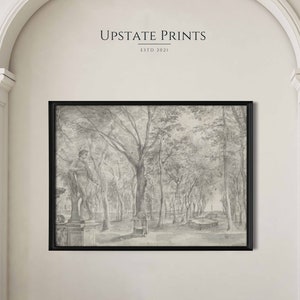 Italian Park Landscape Vintage Drawing | Black and White Art Print | Light Academia Decor | Art History | PRINTABLE Wall Art Download | #117