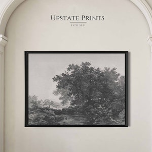 Antique Stream Landscape Drawing | Black and White Print | Vintage Tree Sketch | Art History Fine Art | PRINTABLE Download | #9