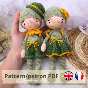 2 in 1 Pattern Tutorial PDF in French/English to download, crochet doll, amigurumi, plush, turtles Zélie & Roméo