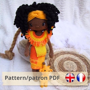 Pattern tutorial PDF French/English to download, crochet doll, amigurumi, plush, Hello Kenya