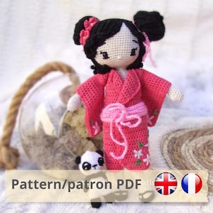 Pattern Tutorial PDF in French/English to download, crochet doll, amigurumi, plush, Ohayô Japan
