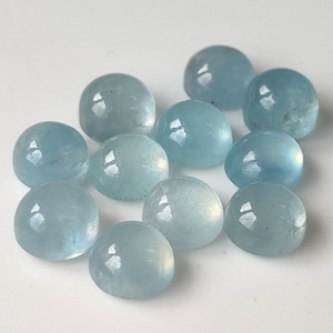 7 mm Aquamarine Round ,Natural Aquamarine 7x7mm Round Cabochon Flat Back Genuine -Loose Aquamarine AAA Quality Faceted &quot;Lot Of 1-50 Pcs&quot;