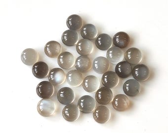 8 mm Grey Moonstone Round, Natural Grey Moonstone 8x8 mm Round Cabochon Flat Back Genuine -Loose Moonstone AAA Quality "Lot Of 1-50 Pcs"