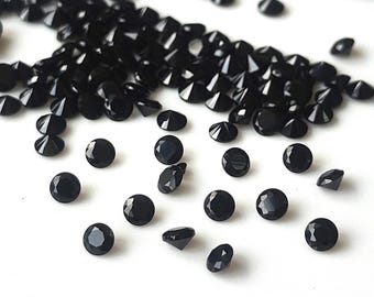 Lote al por mayor de 50-100 espinelas negras naturales de corte redondo (1 mm, 4 mm, 5 mm, 6 mm, 7 mm y 10 mm), facetadas y sueltas, calidad AAA.