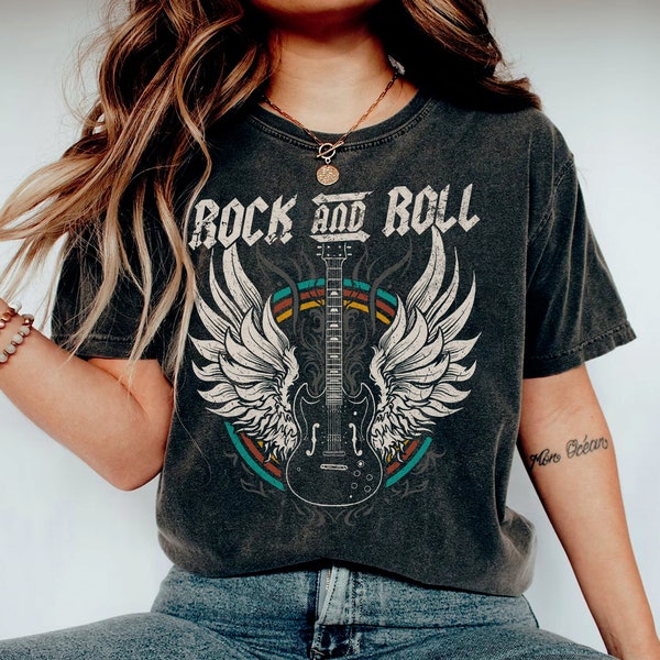 Rock and Roll Shirt, Vintage T shirt, Guitar Shirt, Vintage Rock Guitar T shirt, Music Gift, Music Teacher Gift, Music Tee