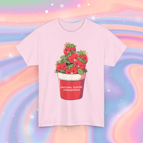 Emotionale Unterstützung Erdbeeren Süßes Kawaii Fruit Cup T-Shirt, Kawaii T-Shirt, süßes Geschenk, rosa T-Shirt, Anime T-Shirt, Kawaii Kleidung
