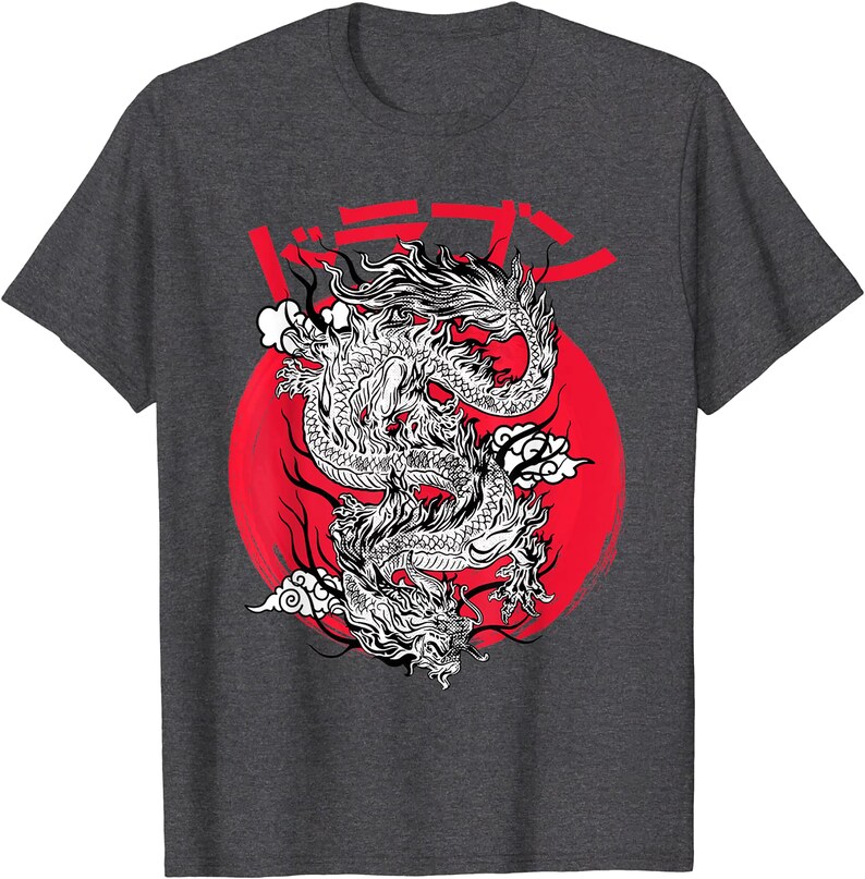 Japanese Aesthetic Dragon Symbol Kanji Japan Red Sunset T-shirt, Tank ...