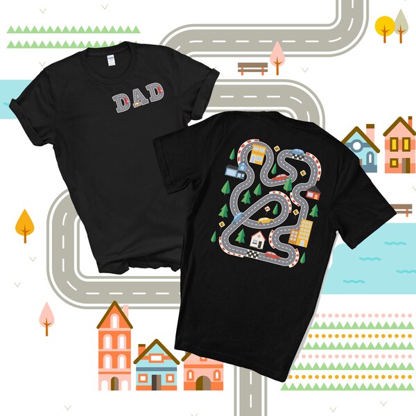 Personalisierte Play Car Rasse auf Papas Rücken, Matte Straßenauto Rennbahn T-Shirt, Papa Mama Vatertag Familien Geschenk, Krabbeldecke TShirt, Papa Geburtstag