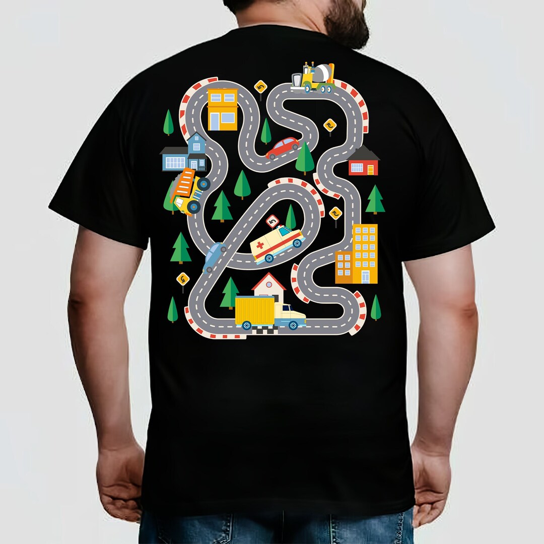 Play Car Race on Dad's T-shirt, Mat Road Car Race Track T-shirt, Dad