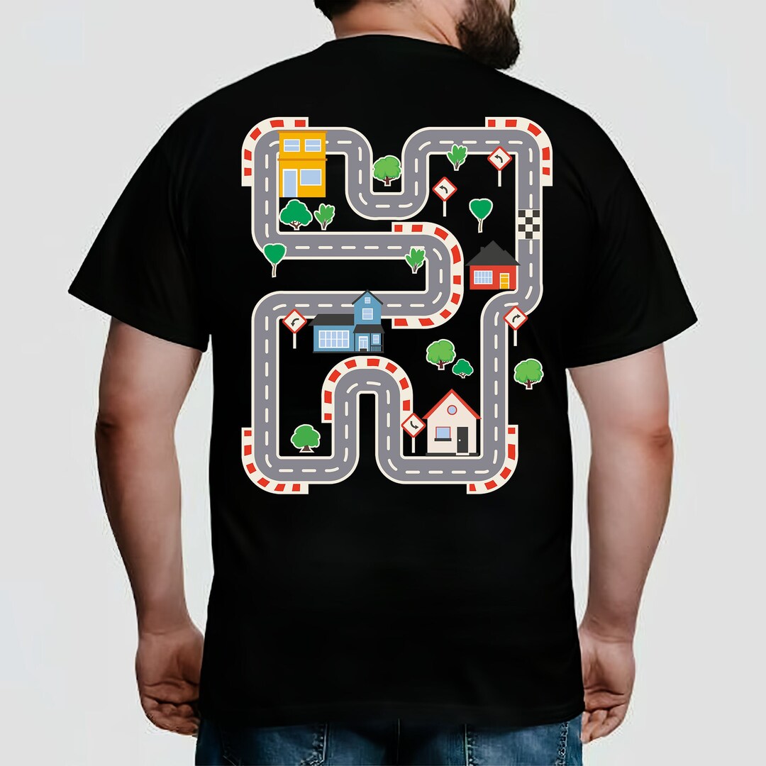 Play Car Race on Dad's Back, Mat Road Car Race Track T-shirt, Dad Mom