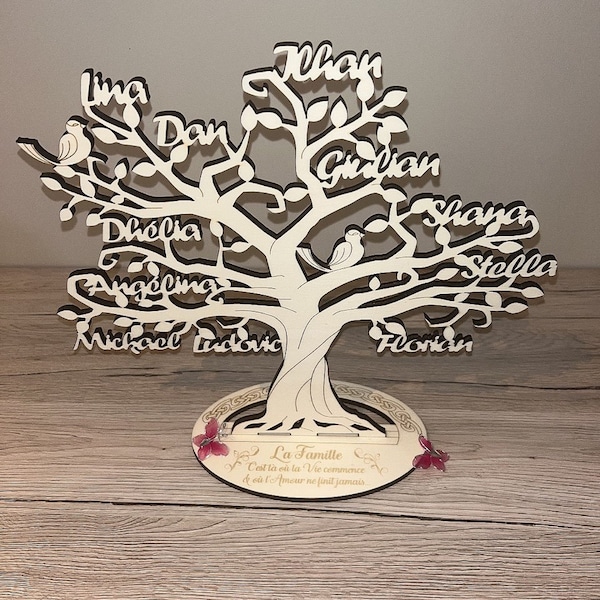 Albero della vita in legno, nome della famiglia, animali, decorazione personalizzata, idea regalo per matrimonio/compleanno