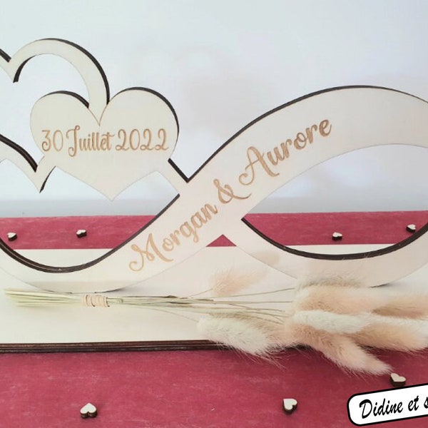 Infinity sign with first names and customizable date - Wedding gift ideas - Birthday - Wooden decoration