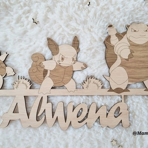 Pokemon- Evolution Squirtle- Targa della porta della camera da letto- Decorazione della stanza del bambino e del bambino- Regalo di nascita personalizzato- Personalizzabile