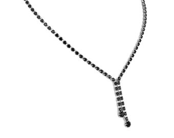Jet Black Swarovski Crystal Staggered Drop Necklace - Ladies Necklace, Elegant, Dress Code Jewelry, Crystal Necklace, Wedding Jewelry