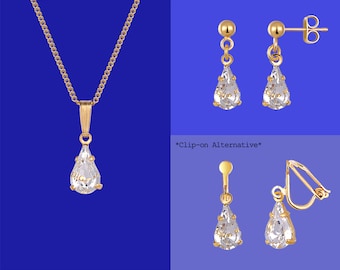 White Swarovski Crystal Teardrop Jewellery Set - Necklace, Jewellery, Gemstone, Birthstone, gift ideas, Crystals, Matching jewelry, Studs