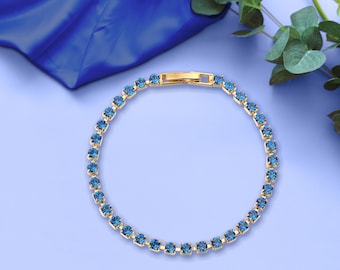 Blue Swarovski Crystal Single Tennis Bracelet - Womens Bracelet, Jewellery for Her, Crystal Bracelet