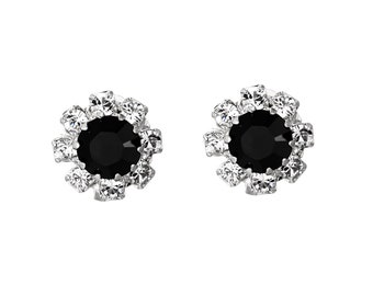 Jet Black Swarovski Crystal Flower  Earrings - Statement Earrings, Posh, Womens Earrings, Flower Jewelry, Chunky Studs, Fun Jewellery