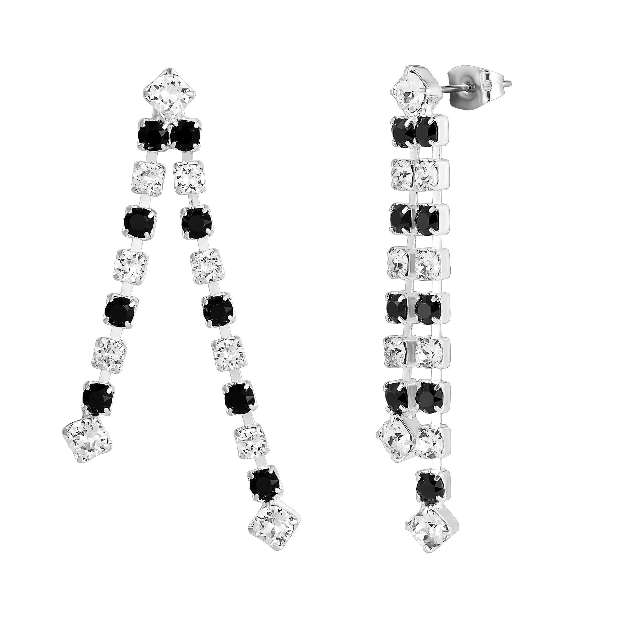 Black and White Swarovski Crystal Staggered Necklace Jewelry Etsy UK