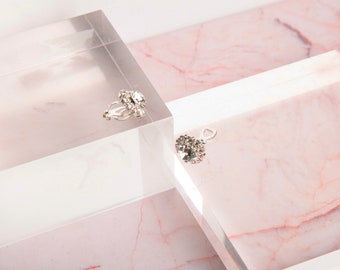 Clip On White Swarovski Crystal Flower  Earrings - Statement Earrings, Posh, Womens Earrings, Flower Jewelry, Chunky Studs, Fun Jewellery
