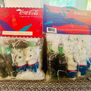 Vintage 1996 Coca-Cola String Lights Polar Bear COKE BOTTLE  2 SETS  Indoor/OutDoor Retro Lights 90s New