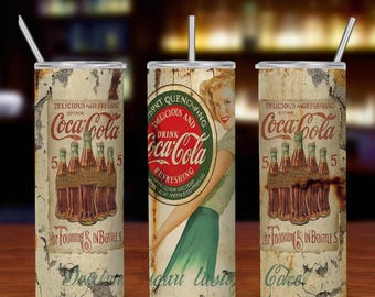 Retro Coca Cola, Tumbler, Skin, Wrap, Decal - Instant PNG Download Print