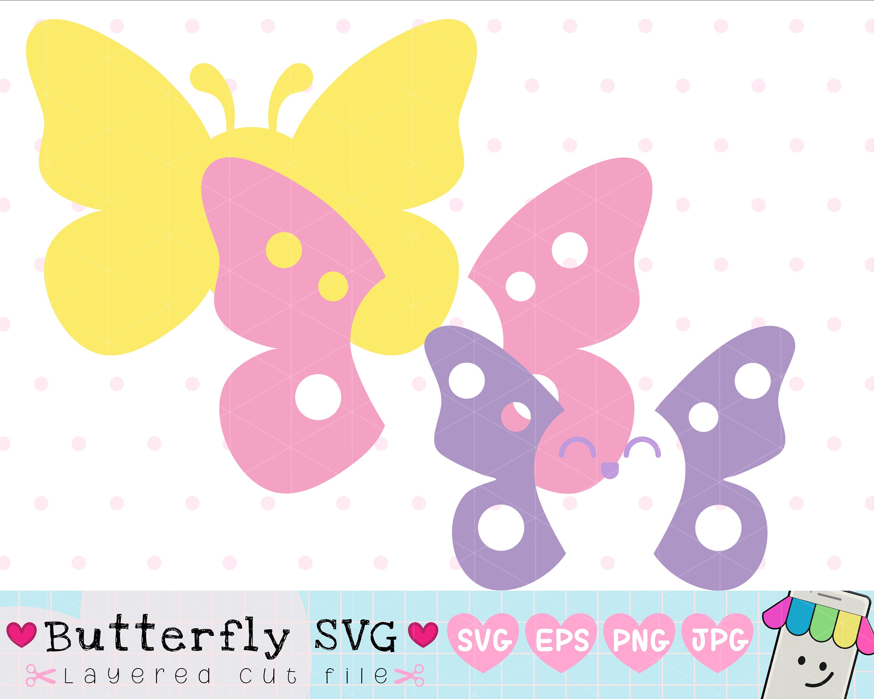 Cute butterfly svg kawaii cartoon butterfly clipart layered Etsy