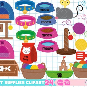 Cat item supplies PNG clipart, Pet owner clipart, Pet elements, Cat accessories clip art
