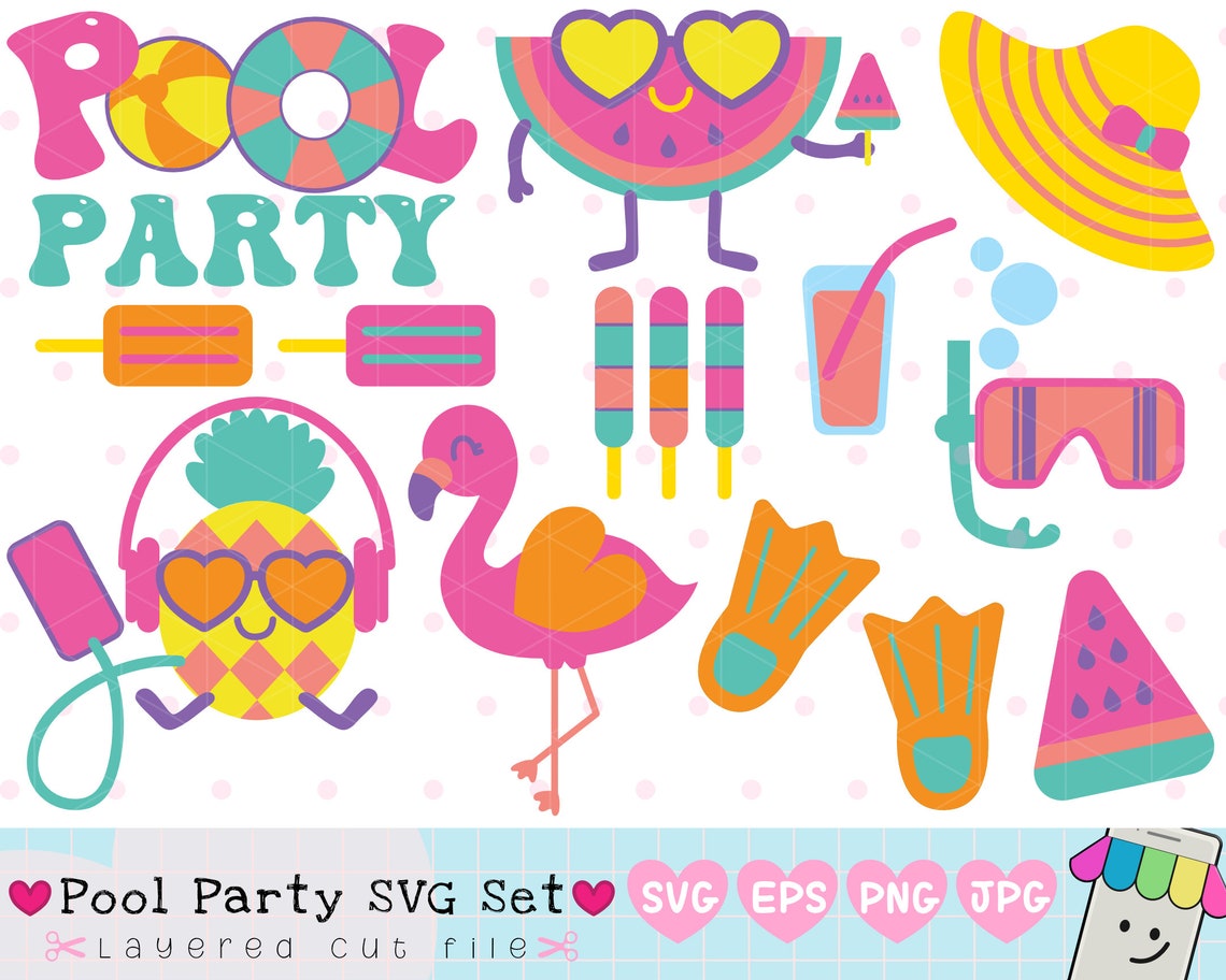 Pool Party Flamingo Svg Summer Watermelon Clipart Pineapple | Etsy