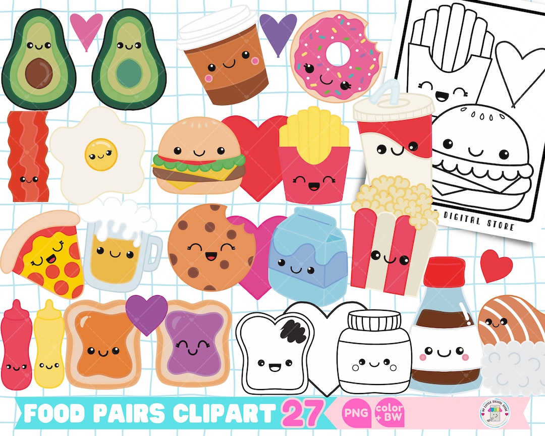 Perfect Match Kawaii Valentines Day Clipart Love Food Pairs Fast Food ...