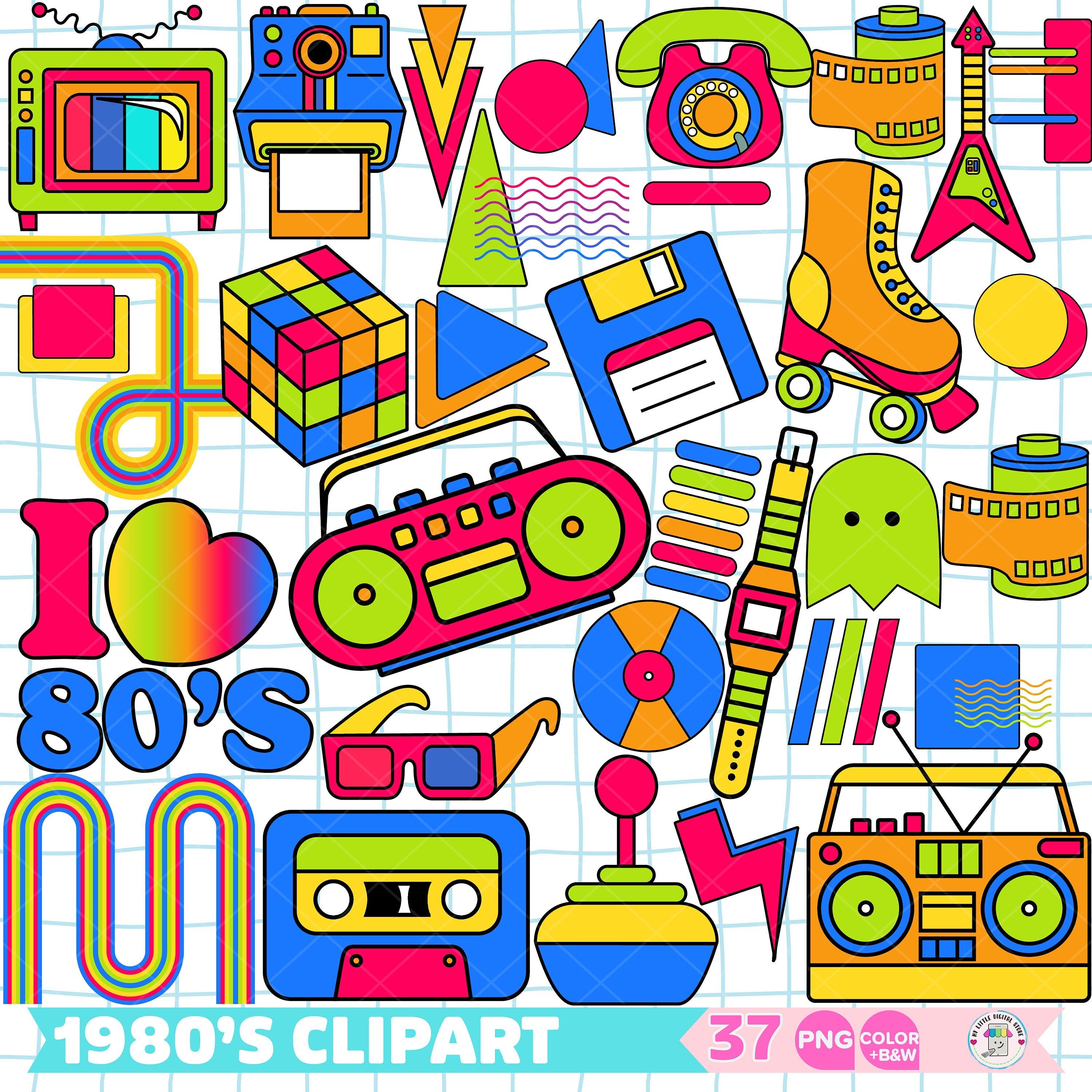 80s Nostalgia Elements Clipart, Back to the 80's Vintage 1980s, Retro ...