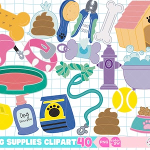 Accesorios para perros PNG clipart / Dueño de mascota clipart / Elementos para mascotas / Artículos para perros clipart