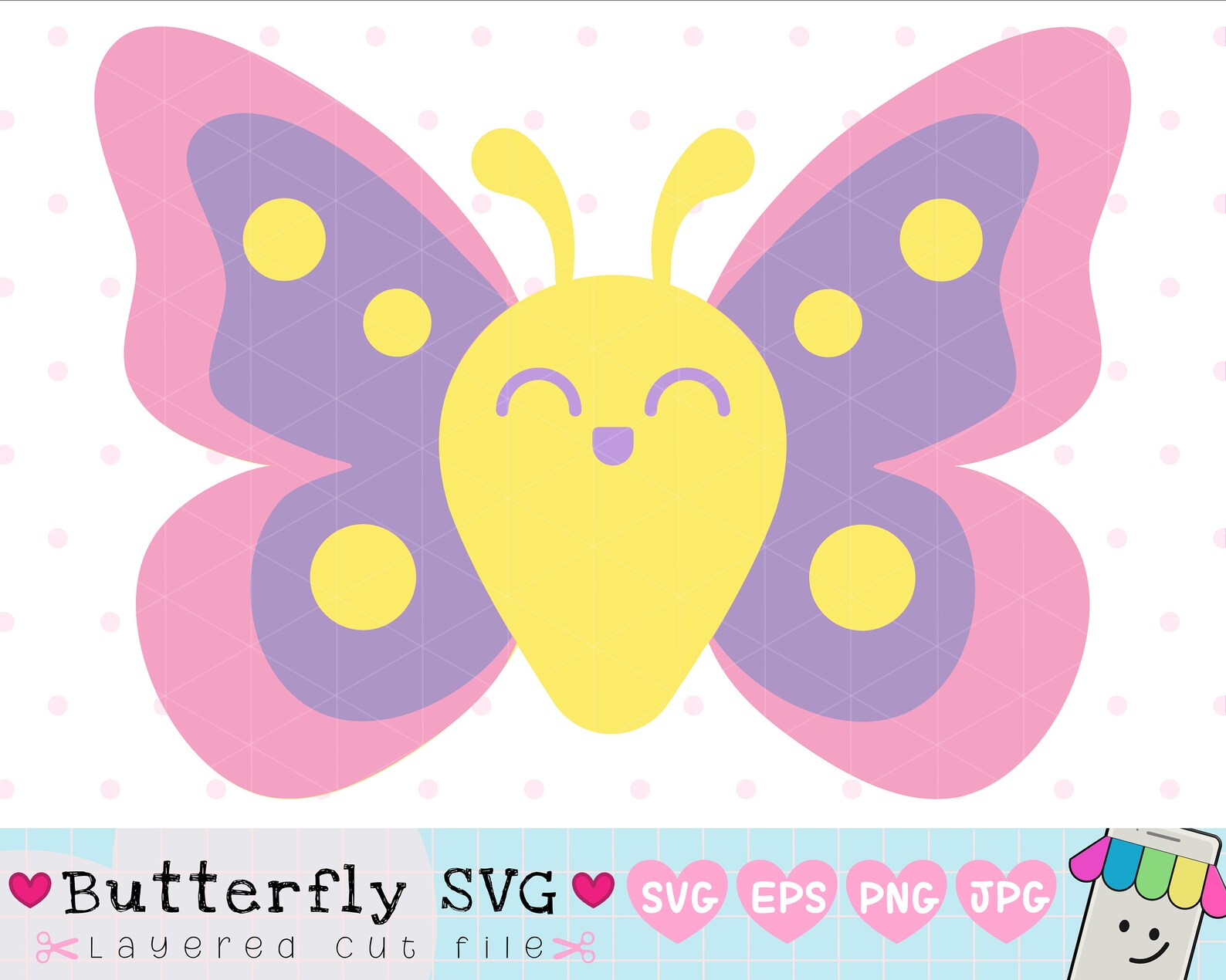 Cute butterfly svg kawaii cartoon butterfly clipart layered Etsy