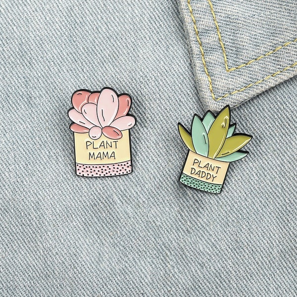 Hoge kwaliteit emaille pin set plant mama en plant papa