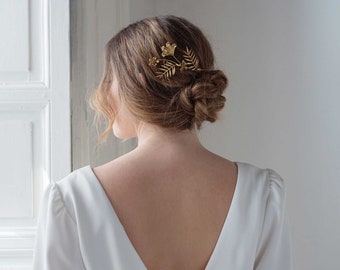 Wedding floral headpiece, wedding jewel hair comb, golden bridal pin, bridal headpiece, wedding hair accessories