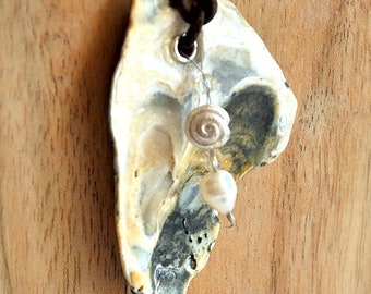 Handmade shell necklace with freshwater pearl - sterling silver