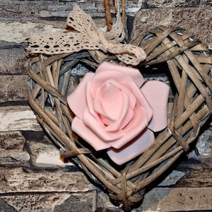 Willow wreath heart with roses, door wreath heart, heart for the door, door decoration heart shape - wall decoration, decoration, Mother&#39;s Day, birthday, gift