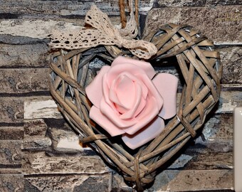 Willow wreath heart with roses, door wreath heart, heart for the door, door decoration heart shape - wall decoration, decoration, Mother's Day, birthday, gift