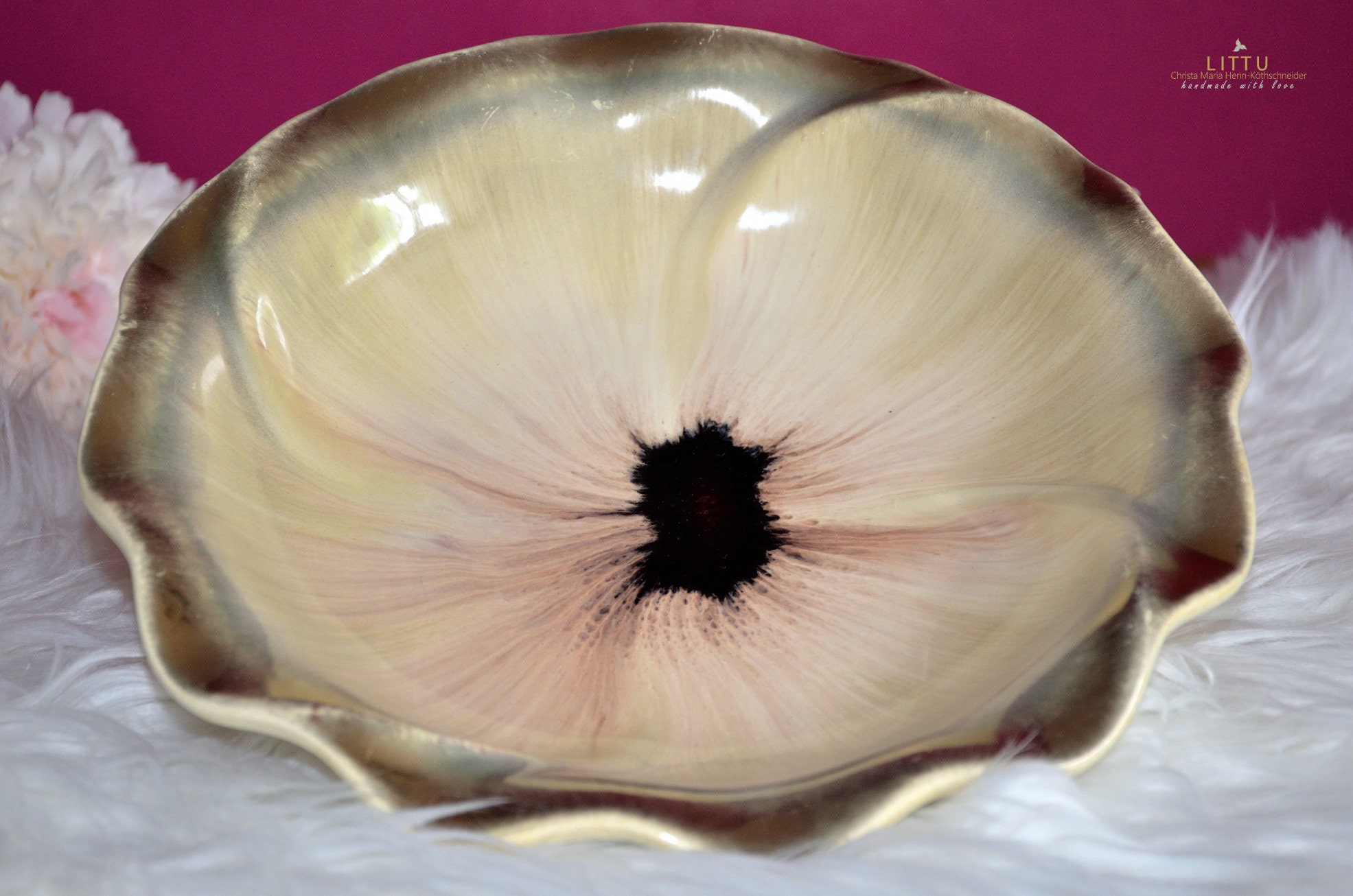 Tolle Farben Mid Century Keramik Fließglasur Goldrand | Etsy