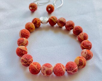 Foam coral jewelry set – bracelet & earrings made of 925 silver, natural jewelry