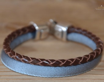 Women's leather bracelet, two-tone
