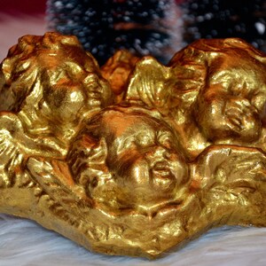 Vintage 3 angel pair bust gold for hanging, guardian angel, gift idea Christmas