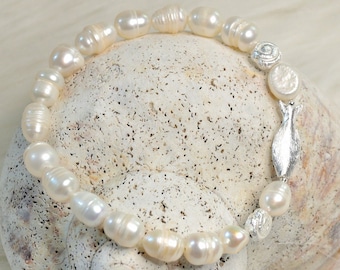 Communion gift Sterling silver bracelet with freshwater pearls