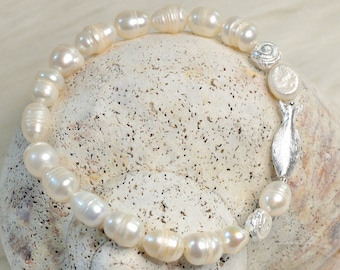 White freshwater pearl bracelet, 925 sterling silver