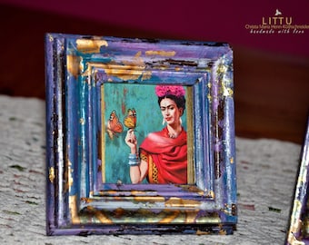 Picture Frame, Interchangeable Frame, Frida Kahlo, Shabby Chic Style, Boudoir Style, Purple, Unique, High Quality, Gold, Wood, Upcycle Gift